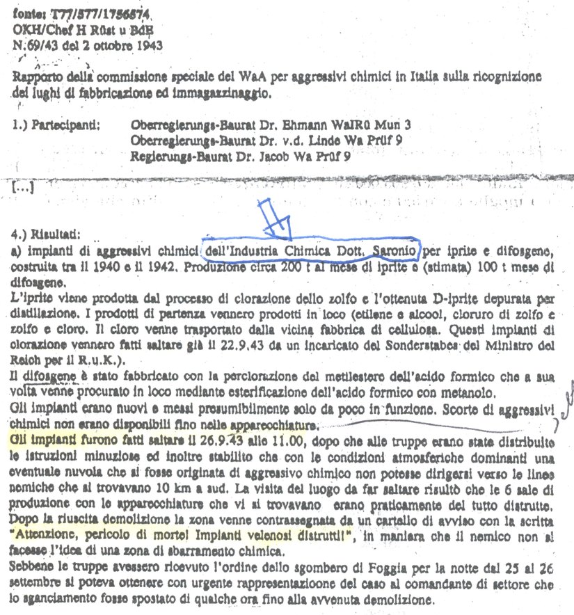 Documento della commissione speciale del WaA per gli aggressivi chimici in Italia 