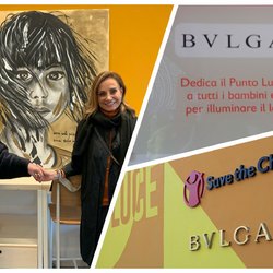 A sinistra la pittrice Carla Bruschi con la Direttrice creativa della maison Bulgari Lucia Silvestri 