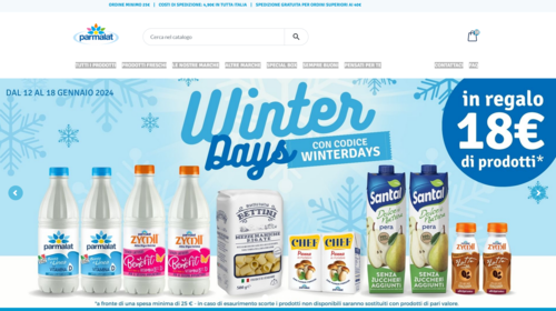 L'home page del sito Parmalat Shop 