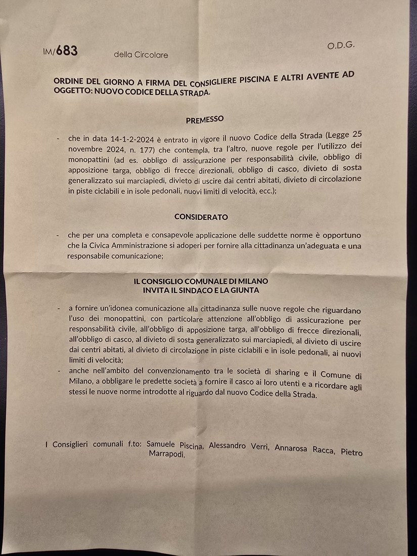 Ordine del Giorno, bocciato dalla maggioranza