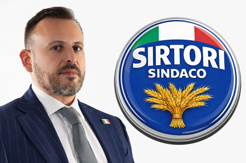 Luca Sirtori e il simbolo con cui si presenterà alle amministrative di fine maggio