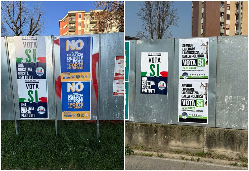 A ìinistra i cartelli coperti dallapropagnada del NO, a destra come dovrebbero essere