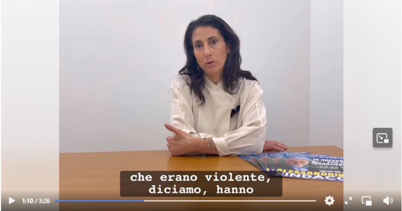 Lo screeshot del video con le dichiarazioni di Manuela Mongili