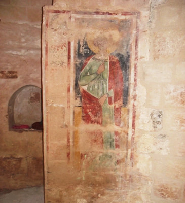 Alessano: Uno degli affreschi all'interno della Chiesetta di Santa Barbara, a Montesardo.