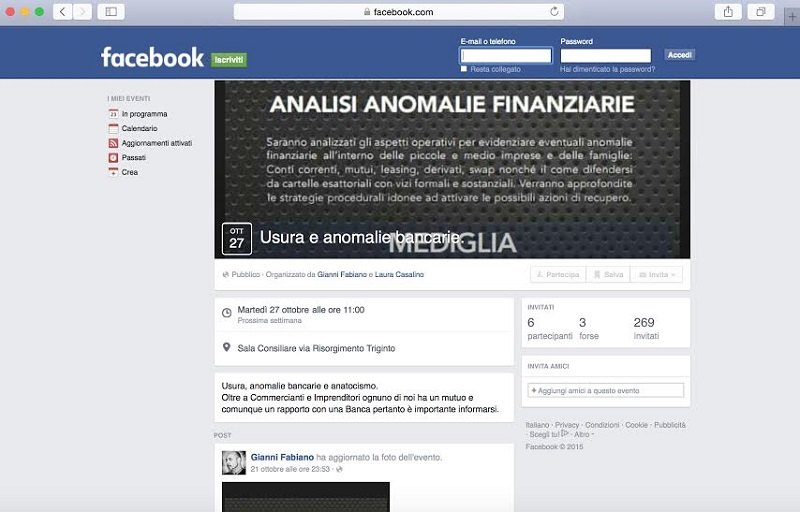 La pagina Facebook dell'evento del 27 ottobre 2015 