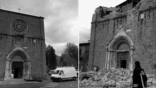 La chiesa di San Francesco ad Amatrice, prima e dopo il sisma 