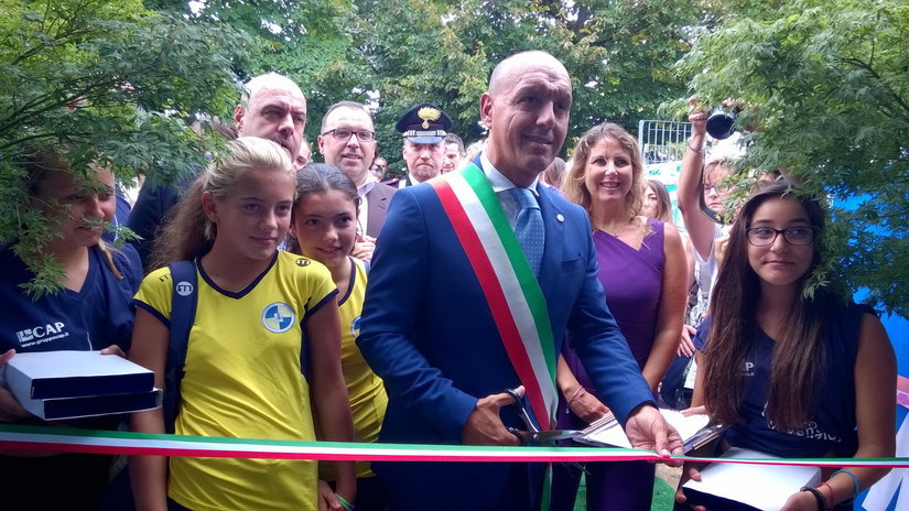 Il sindaco Paolo Bianchi all'inaugurazione del nuovo Palazzetto dello Sport 