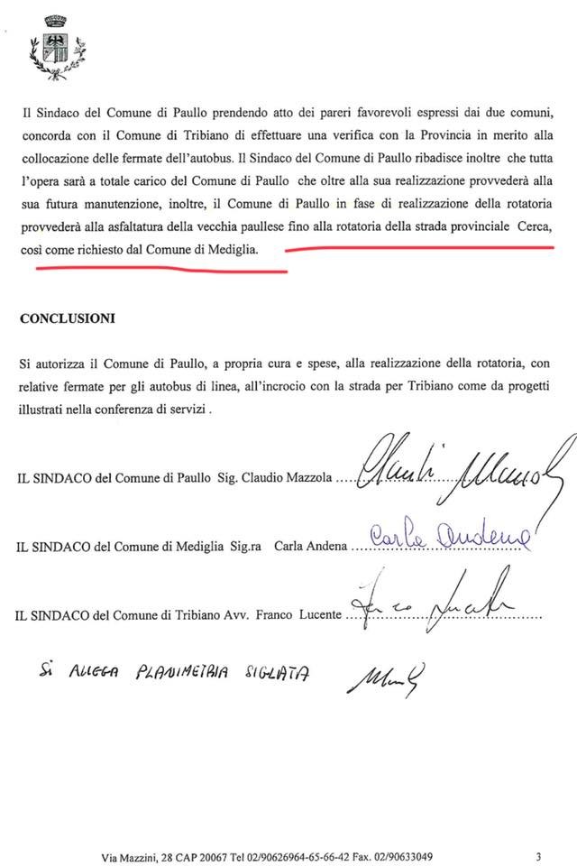 Accordo fra i sindaci di Paullo, Tribiano e Mediglia del 2011 