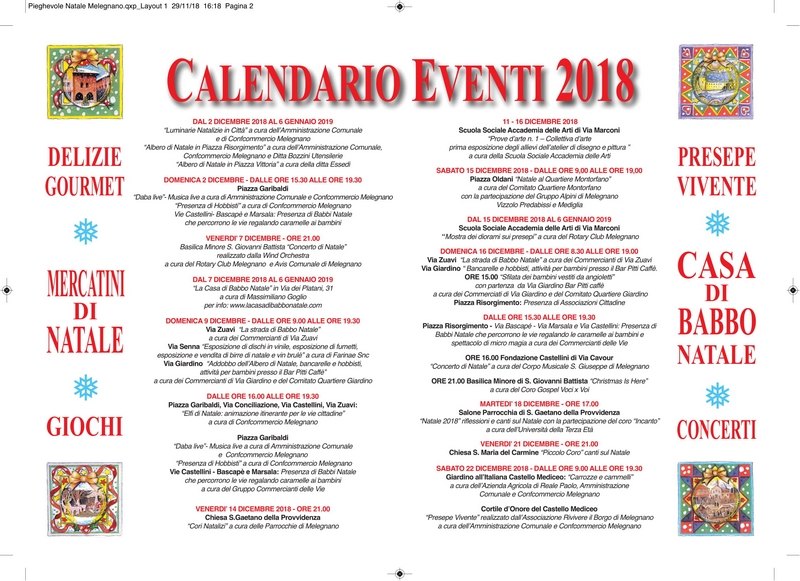 Il calendario degli eventi natalizi a Melegnano 