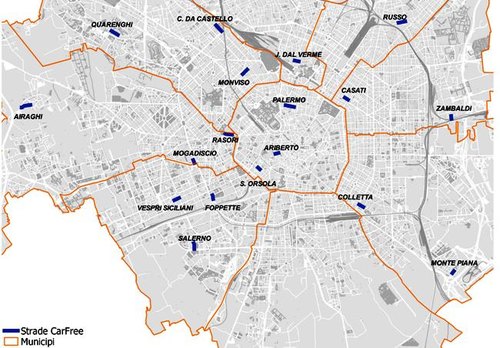 La mappa delle strade car free di Milano 