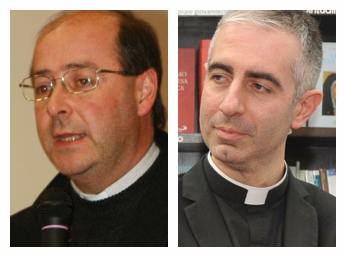 A sinistra don Davide Chioda dal 2000 parroco di Tribiano a destra il nuovo parroco Don Flaminio Fonte 