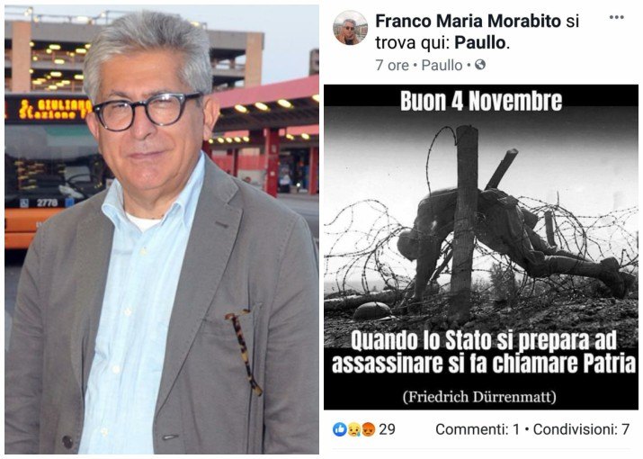 A sinistra Franco Maria Morabito a destra il post pubblico sotto accusa 