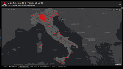 La mappa del contagio della Protezione civile 