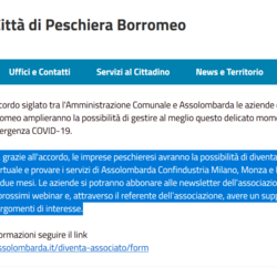 Screenshot del sito del Comune di Peschiera Borromeo 