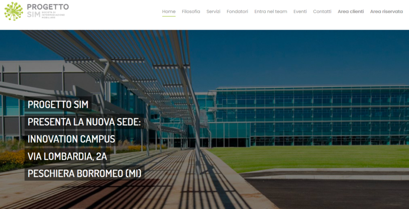 L'home page del sito di Progetto Sim Spa 