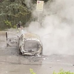 La vettura distrutta dalle fiamme a San Bovio 