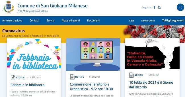 La nuova home page del portale comunale 
