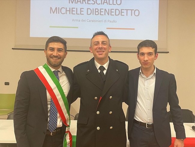 Il Maresciallo Dibenedetto assieme al sindaco Gabriele e al Consigliere delegato Carmine Lanzetta 