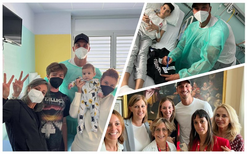 Zlatan Ibrahimovic con i pazienti e lo staff del reparto di Cardiochirurgia pediatrica 