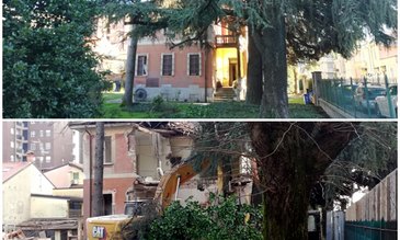 San Giuliano Milanese Villa Angelino demolita, prima e durante 