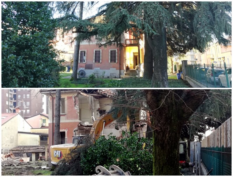 San Giuliano Milanese Villa Angelino demolita, prima e durante 