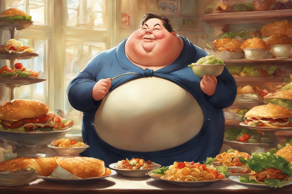 An obese person fantasizing about foods they would like to eat, artgerm, by Studio Ghibli