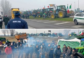 Gli agricoltori in protesta a Melegnano 