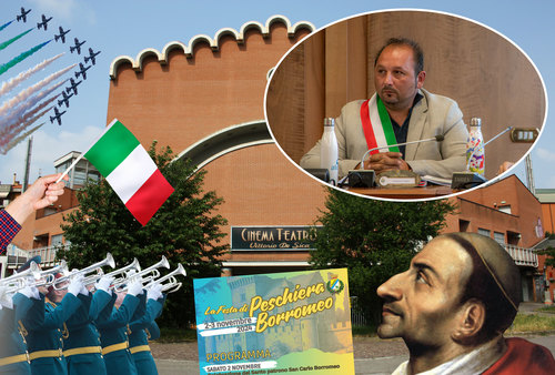 Nell' ovale in alto a destra il sindaco Andrea Coden 