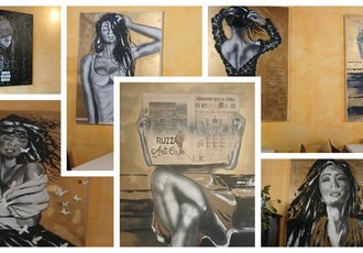 Le opere di Carla Bruschi esposte al bar Ruzza di via Due Giugno a Peschiera Borromeo 
