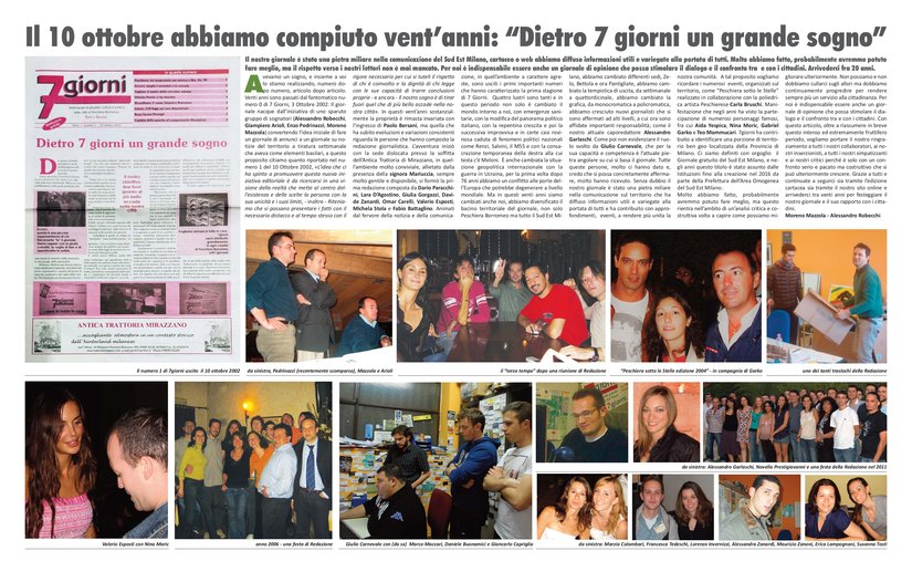 La doppia pagina fatta per i 20 anni 