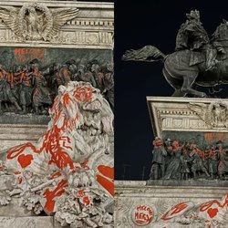 Statua di Vittorio Emanuele II imbrattata durante i cortei ProPal 