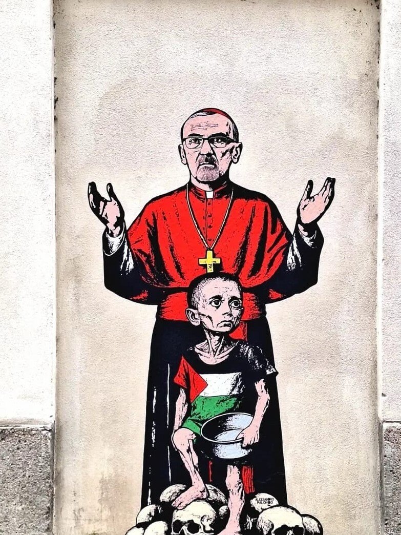 Murales patriarca di Gerusalemme Pierbattista Pizzaballa di AleXandro Palombo 