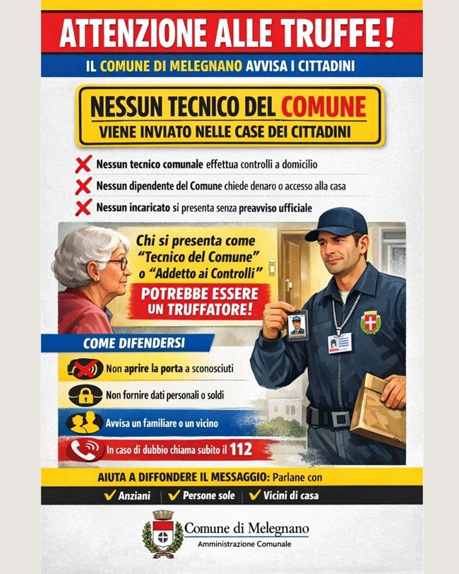 Il volantino informativo pubblicato dal Comune di Melegnano 