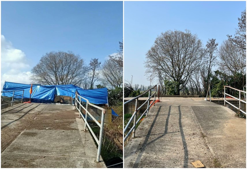 A destra l'area bonificata. A sinistra come si presentava ieri 