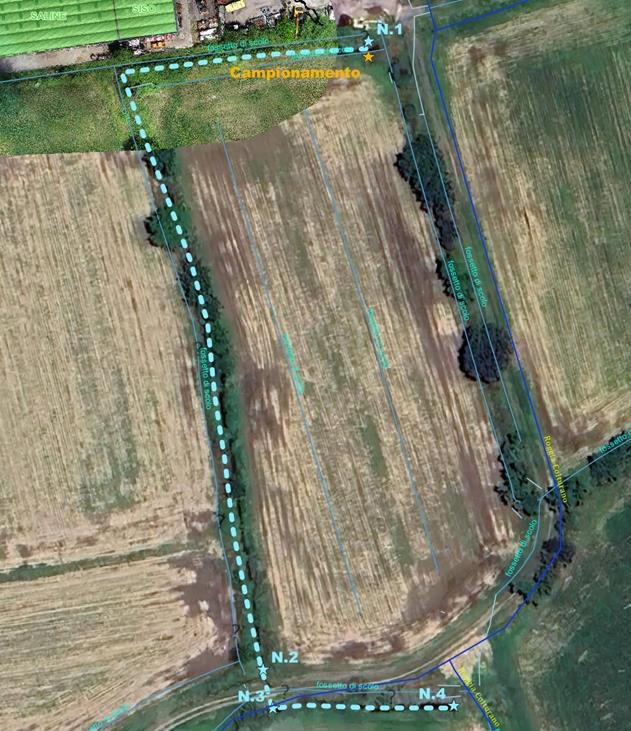 In data 15/05/2025 sono state effettuate analisi speditive tramite strumentazione di campo lungo tutto il
percorso del cavo recettore riscontrando la presenza di Azoto Ammoniacale in N. 4 punti significativi, a
conferma della persistente presenza di reflui di natura domestica come da emerge da questa mappa 