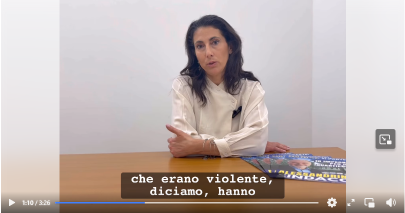 Lo screeshot del video con le dichiarazioni di Manuela Mongili 