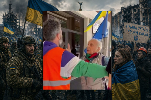 Il prof. Tino Ferrari a cui è stato vietato di partecipare alla manifestazione con la bandiera dell'Ucraina 