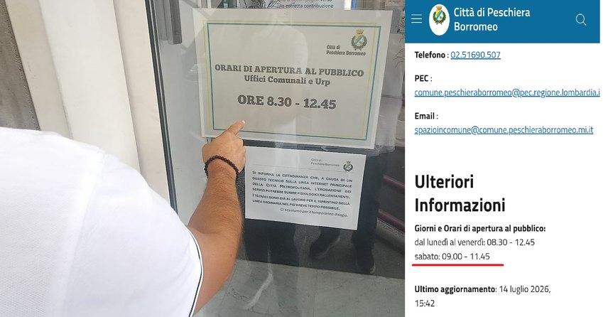 L'ingresso degli uffici dell'anagrafe e dell'Urp questa mattina, e le informazioni sul sito dell'Ente. 