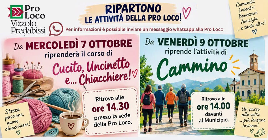 La locandina della ripresa attività Pro Loco Vizzolo Predabissi 