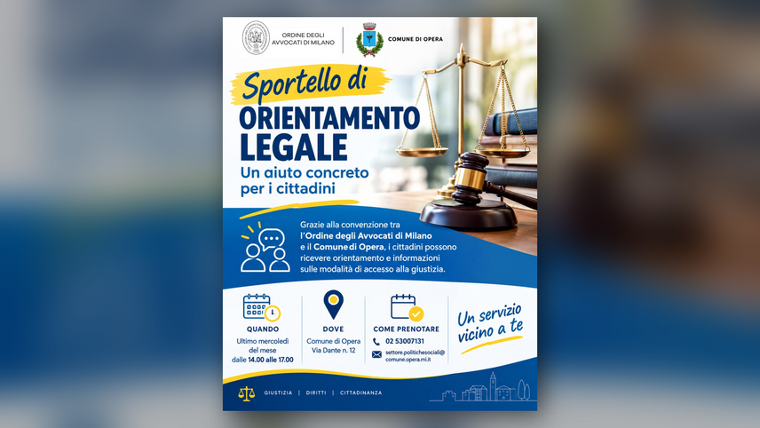 La locandina dello sportello di orientamento legale a Opera 