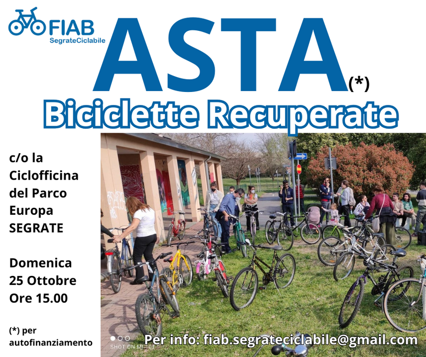 La locandina dell'asta delle bici recuperate di FIAB SegrateCiclabile al Parco Europa 