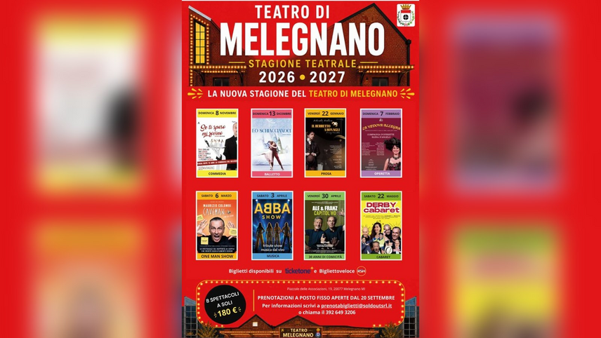 La locandina della stagione 2026-2027 del Teatro di Melegnano 
