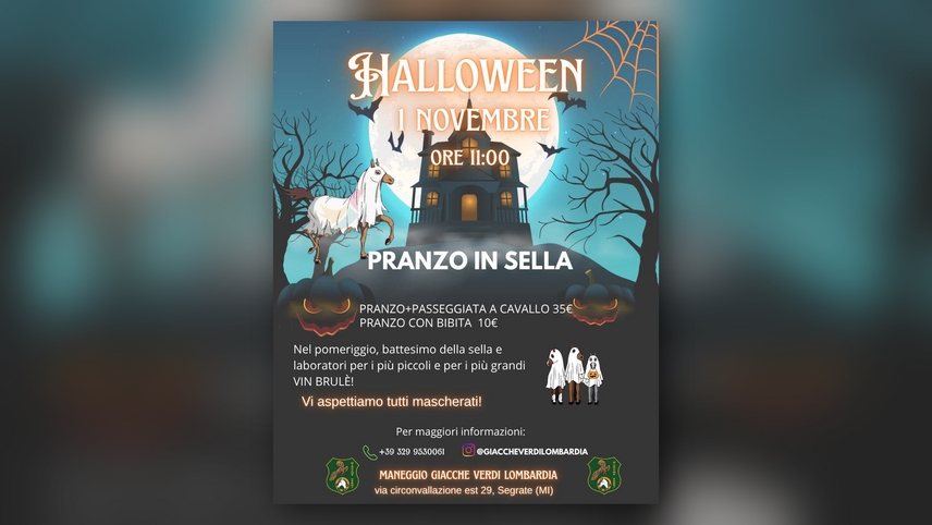La locandina della festa di Halloween al Maneggio Giacche Verdi Lombardia 
