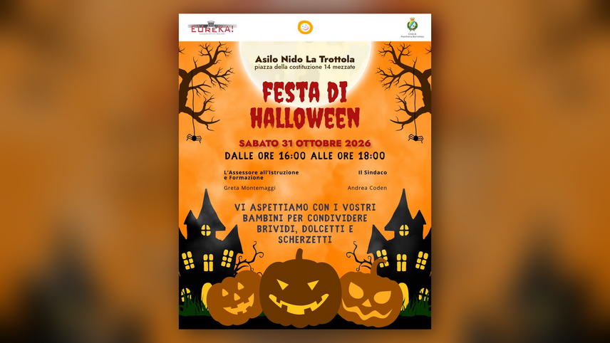 La locandina della festa di Halloween all'asilo nido La Trottola 