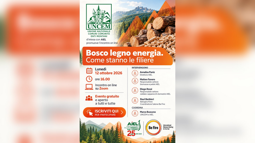 Uncem Aiel webinar Bosco legno energia 12 ottobre 2026 