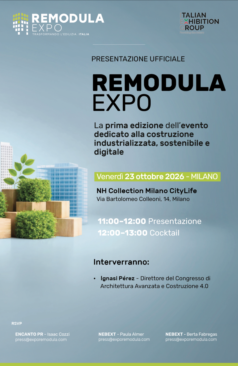 La locandina della presentazione ufficiale di REMODULA EXPO 2026 a Milano 