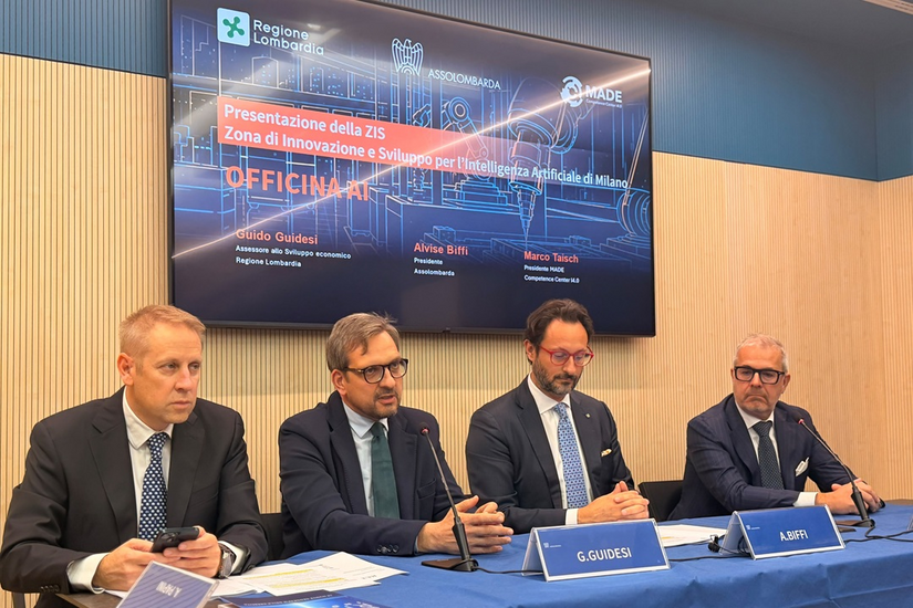 La presentazione di Officina AI nella sede di Assolombarda con l'assessore regionale Guido Guidesi 
