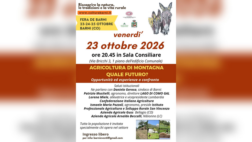 La locandina del convegno sull'agricoltura di montagna alla Fera de Barni 