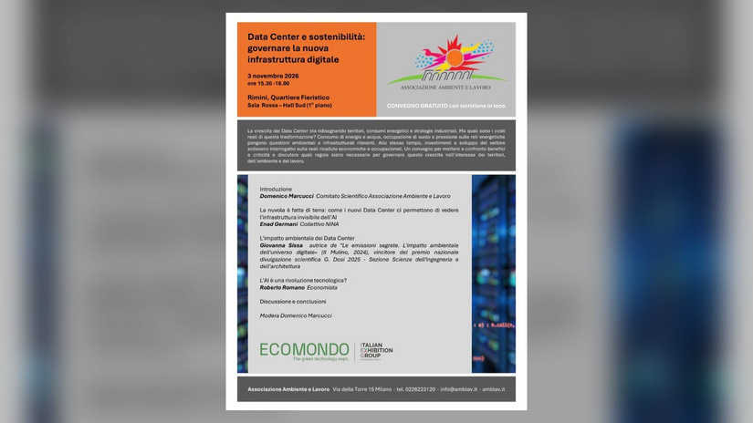 La locandina del convegno «Data Center e sostenibilità» a Rimini 