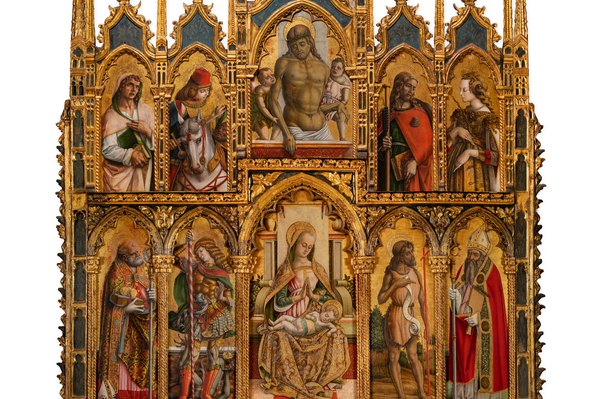 Carlo e Vittore Crivelli, Polittico di Monte San Martino, intorno al 1490, h. 285 x l. 227 cm, Chiesa di San Martino
vescovo – Monte San Martino (MC), Arcidiocesi di Fermo, Ph. Claudio Ripalti